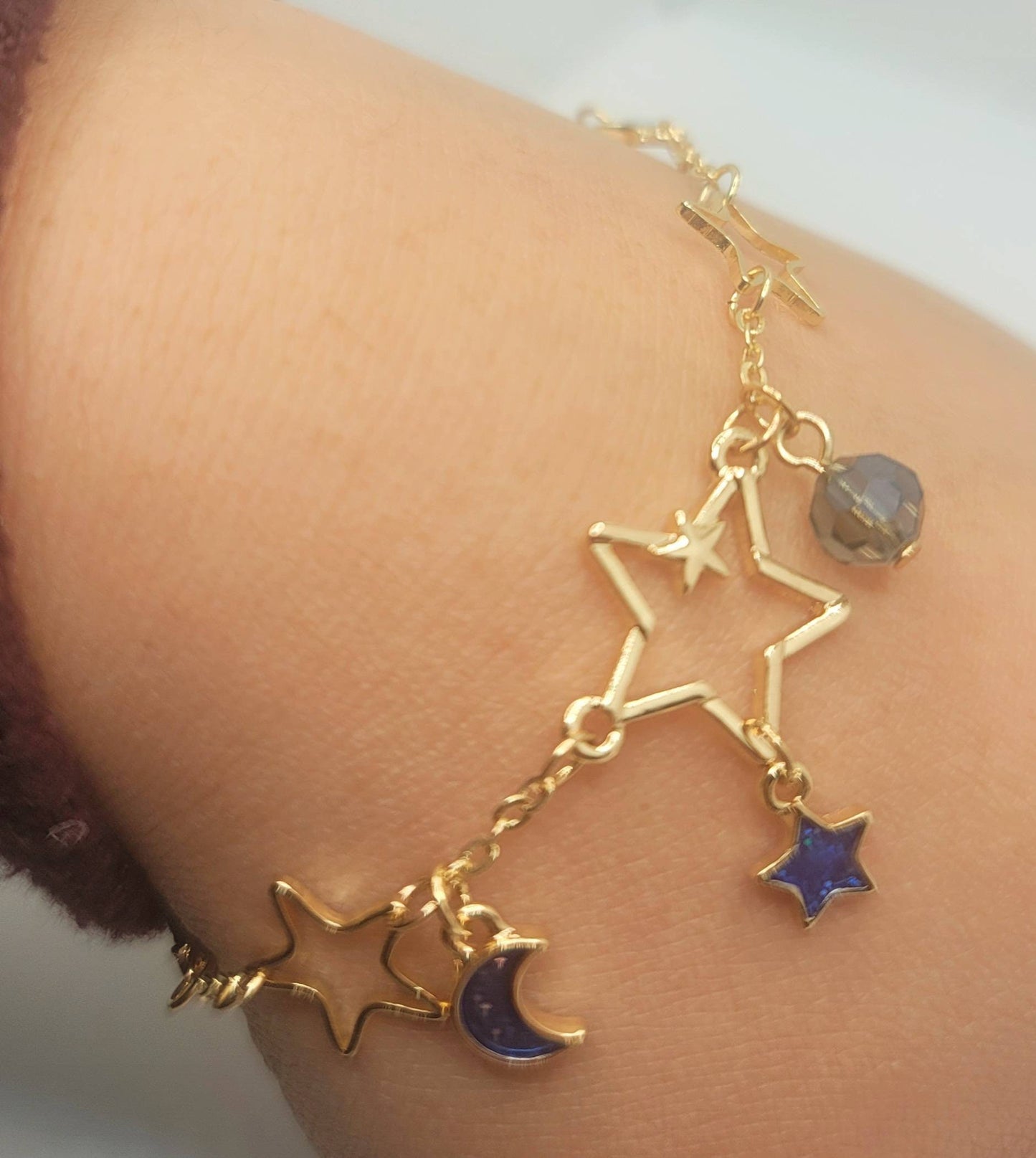 Celestial Crescent Moon Stars Galaxy Beads Kawaii Cute Delicate Girly Enamel Women Link Charm Bracelet Japanese Style