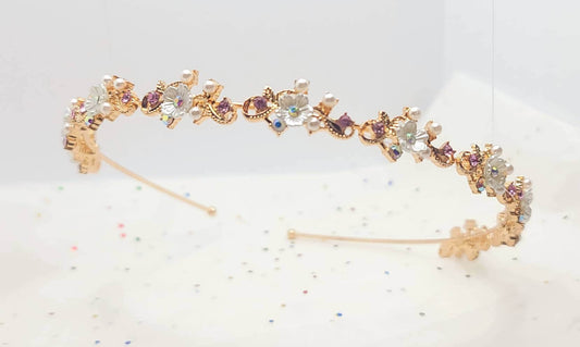 Gold Flower Headband |Metal Crystal Headband | Bridal Floral Headpiece | Thin Delicate Headband | Gift for Her | Women Hair Accessories