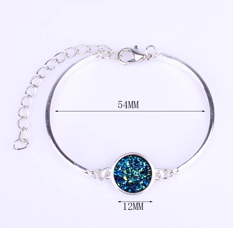 Dainty Druzy Bangle Bracelet | Silver or Gold Adjustable Cuff Bracelets| Minimalist Druzy Charm Cuff Bangles | Gift for Her