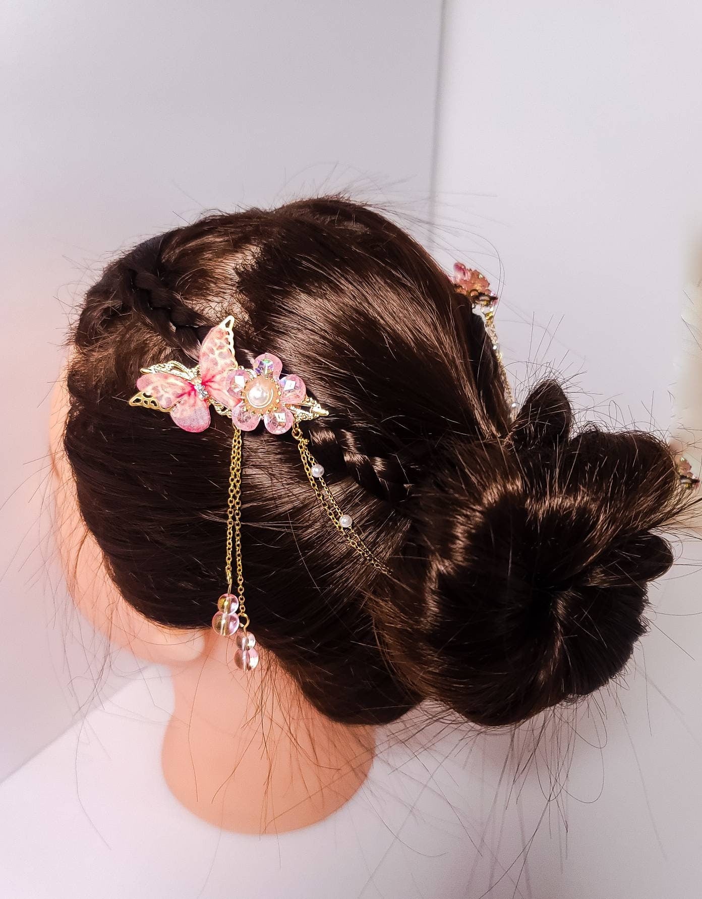 Chinese Flower Hair Clips | Pink Butterfly Hair Clips | Crystal Hair Clips | Tassel Hair Clips | Flower Headband | Flower Headpiece | Unique