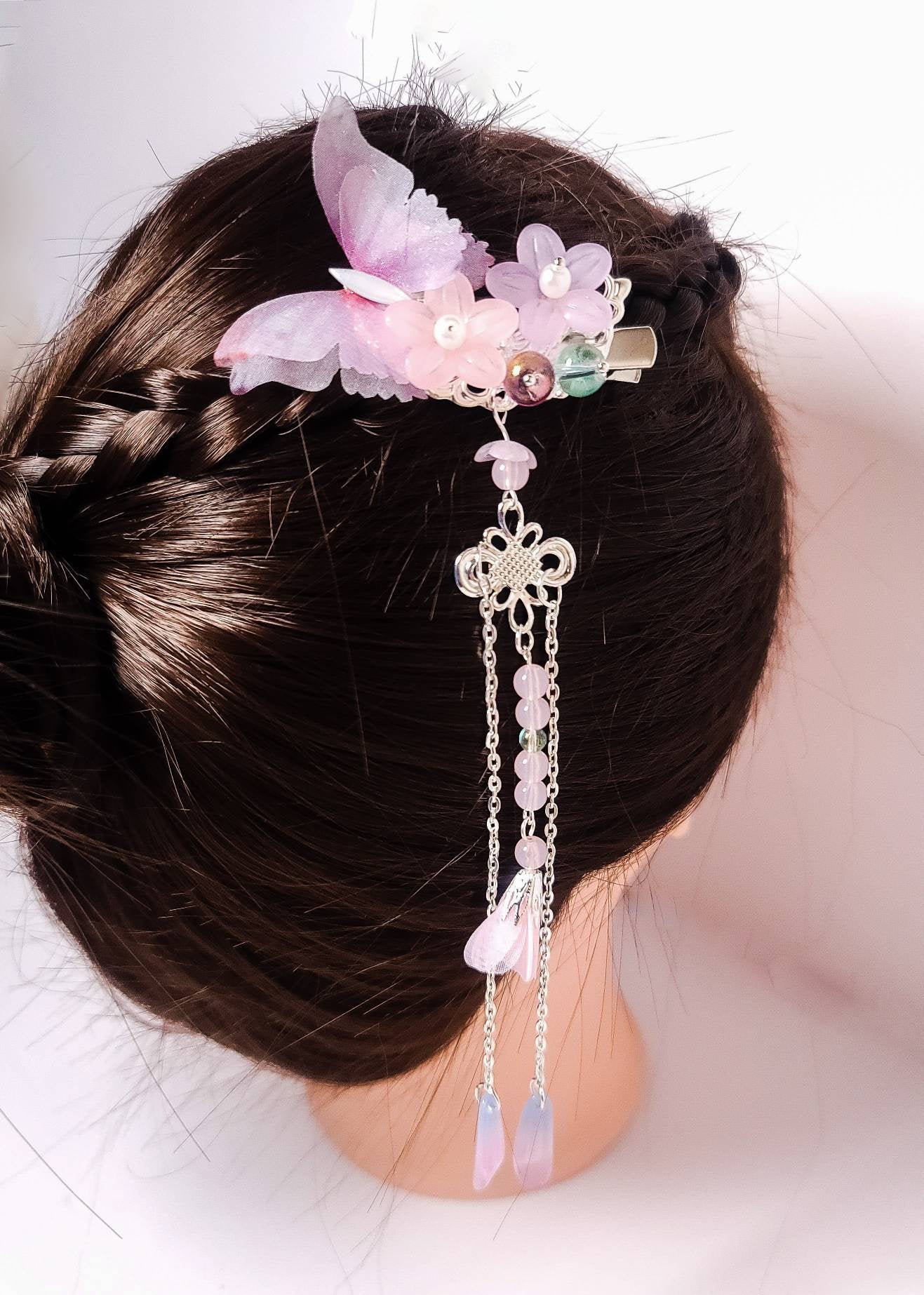 Pink Butterfly Hair Clips | Flower Hair Clips | Sakura Blossoms | Chinese Hair Clips | Tassel Hair Clips | Butterfly Hair Piece | Unique