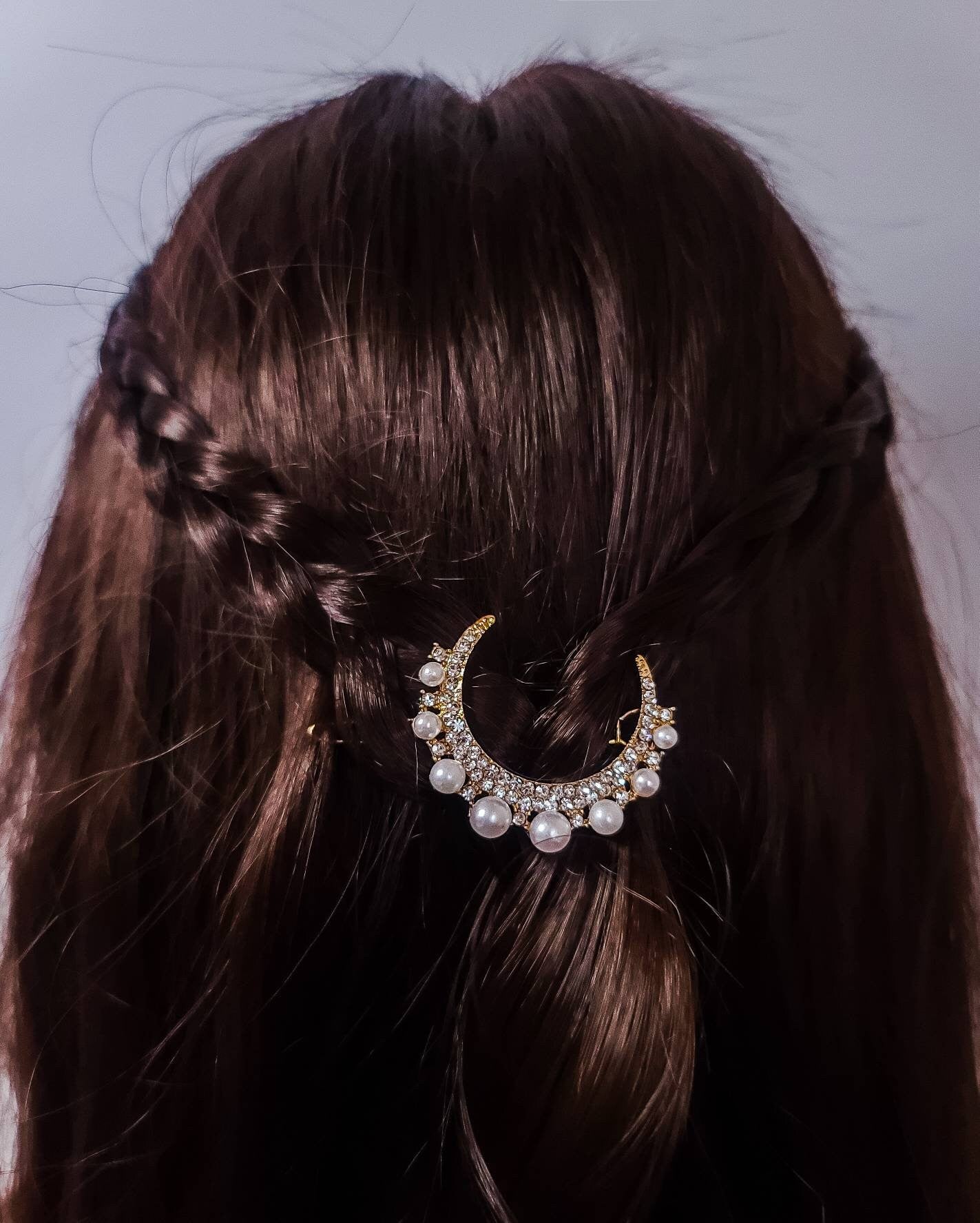 Crescent Moon and Pearls Hair Clip | Gold Hair Clip | Galaxy Hair Pin | Constellation | Buckle Hair Pin | Minimalist Hair Clip