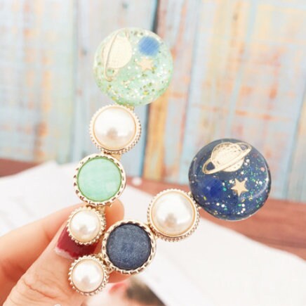 Galaxy Hair Clips | Planet Hair Clips | Moon and Stars | Milky Way | Gold Hair Clip | Lolita Girl | Kawaii Cute Hair Clip | Celestial