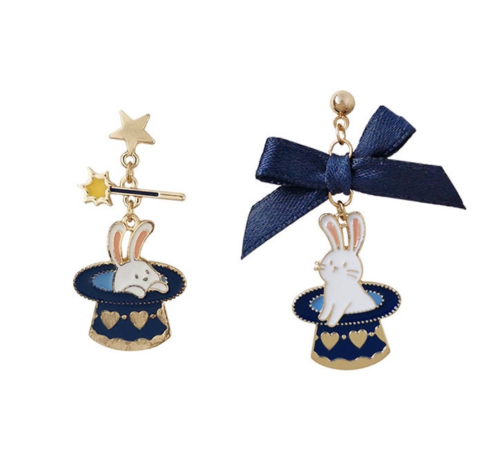 Magic Bunny Earrings | Rabbit Earrings | Mismatch Earrings | Asymmetrical Earrings | Magic Hat Earrings | Rabbit in Hat Earrings