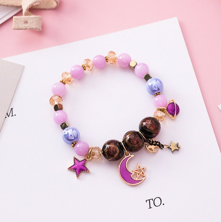 Moon and Stars Bracelet | Beaded Bracelets | Crystal Bracelet | Bohemian | Women Bracelet | Crescent Moon and Stars