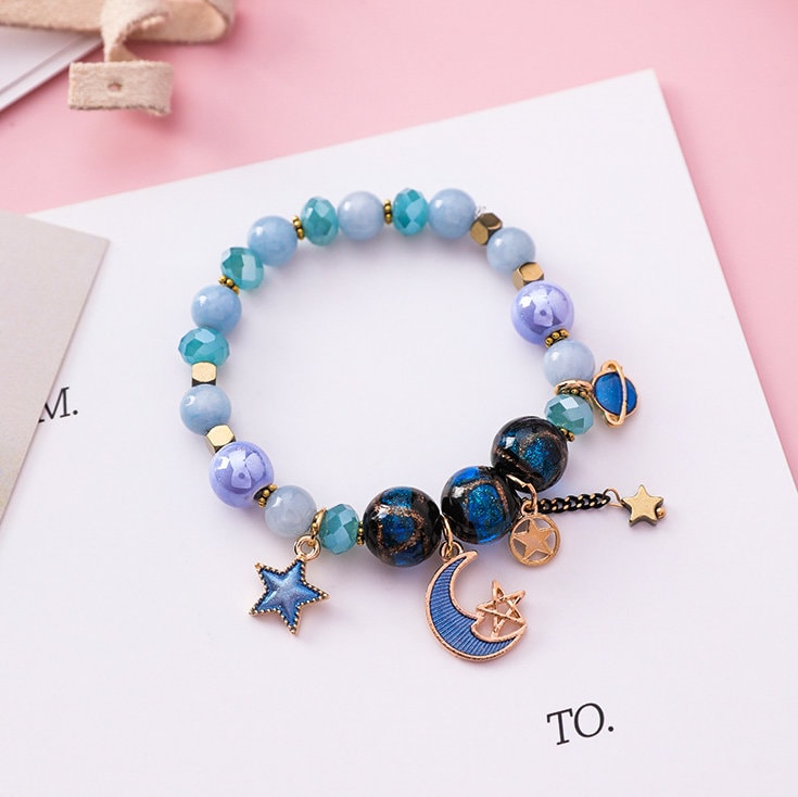 Moon and Stars Bracelet | Beaded Bracelets | Crystal Bracelet | Bohemian | Women Bracelet | Crescent Moon and Stars