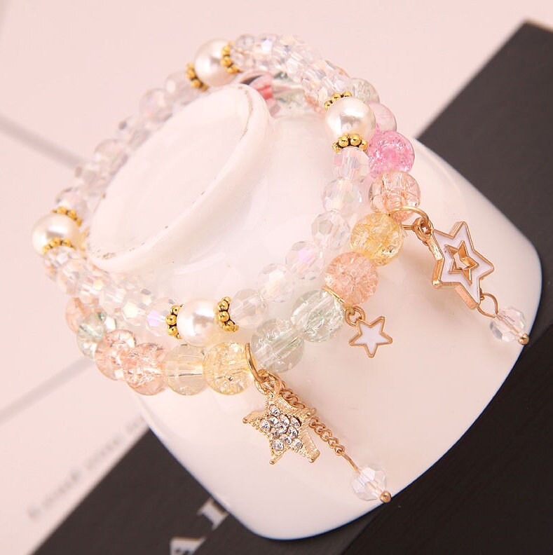 Moon and Stars Bracelet Set | Beaded Bracelets | Crystal Bracelets | Stackable Adjustable | Moon, Stars, Planet | Women Bracelet Set