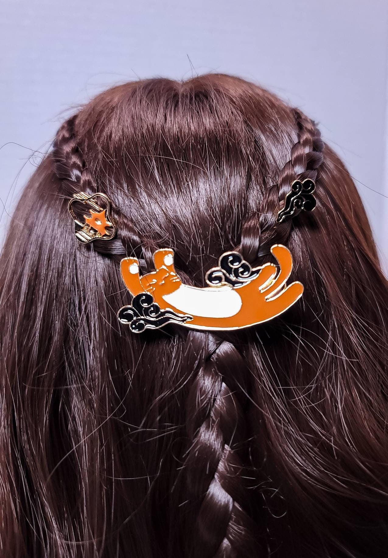 Japanese Cat Hair Clips | Hair Clip Set | Gold Bobby Pins | Japanese Culture | Cat Hair Pins | House, Clouds, Cat