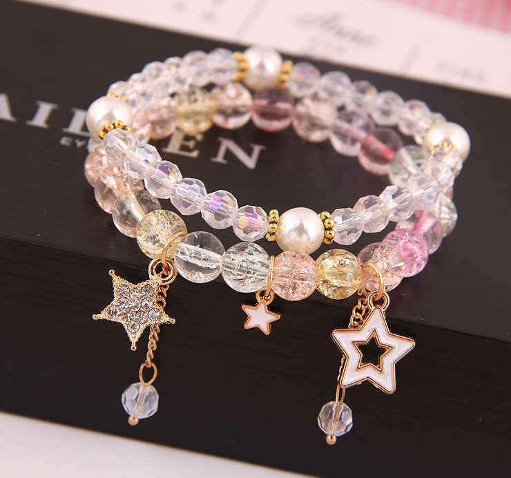 Moon and Stars Bracelet Set | Beaded Bracelets | Crystal Bracelets | Stackable Adjustable | Moon, Stars, Planet | Women Bracelet Set