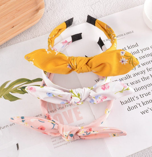 Floral Bow Headband | Wired Headband | Wired Bunny Ears Headband | Adjustable Headband | Knotted Bow Headband | Top Knot