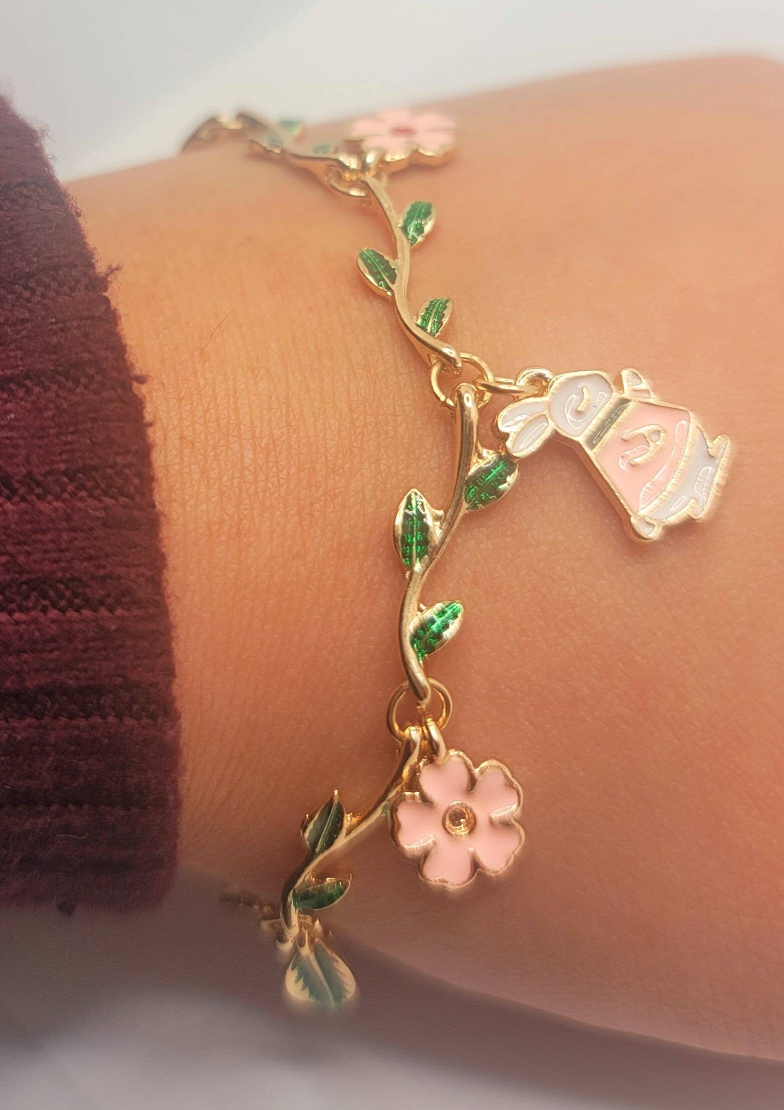 Bunny Charm Bracelet | Sakura Cherry Blossom Bracelet | Leaf Vine Bracelet | Japanese Lolita Fashion | Animal Jewelry