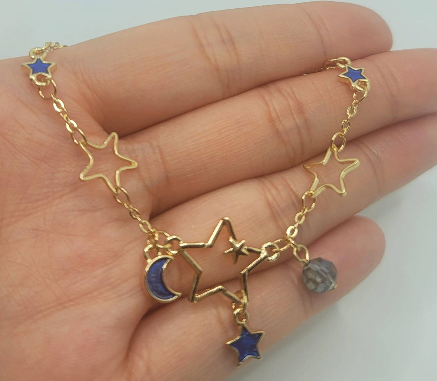 Celestial Crescent Moon Stars Galaxy Beads Kawaii Cute Delicate Girly Enamel Women Link Charm Bracelet Japanese Style