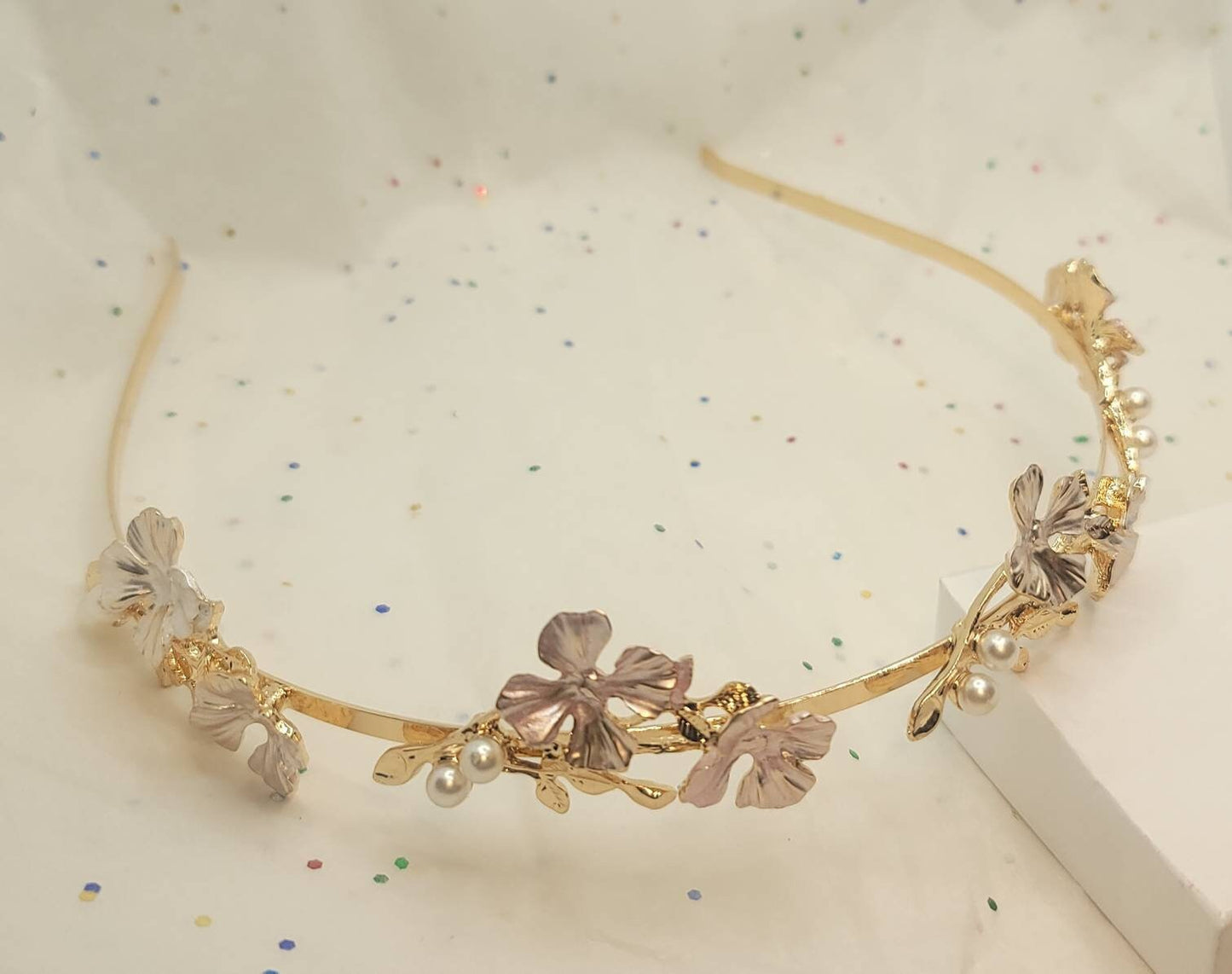 Metal Flower Headband | Gold Leaf Pearls Headpiece | Bridal Flower Crown Headband | Bridesmaid Wedding | Spring Accessories