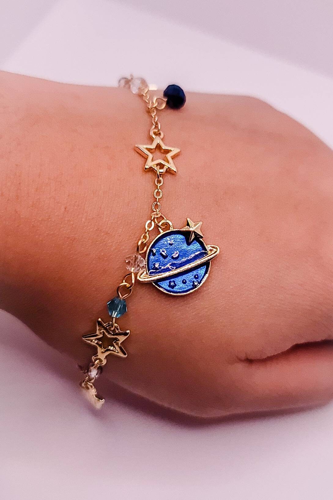 Celestial Planet Charm Bracelet | Saturn | Galaxy Charm Bracelet | Space Lover | Kawaii Cute Lolita | Moon and Stars | Dainty Bracelet