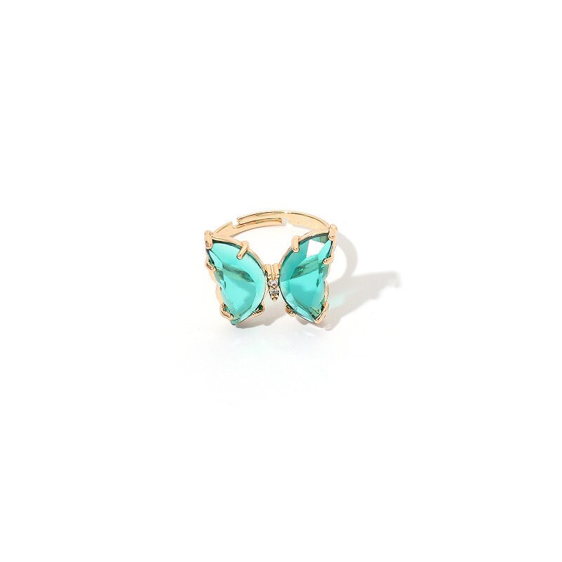 Adjustable Butterfly Ring |Gold Plated Mariposa Ring| Transparent Glass Spring Butterfly| Mother's Day| Boho Chic