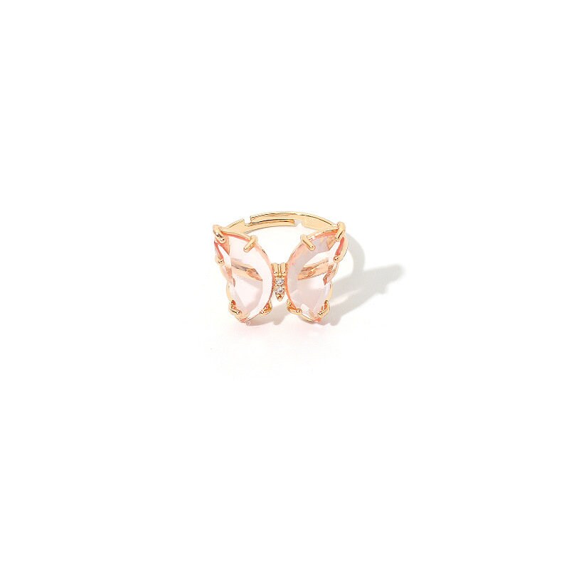 Adjustable Butterfly Ring |Gold Plated Mariposa Ring| Transparent Glass Spring Butterfly| Mother's Day| Boho Chic