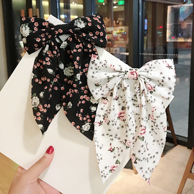 Chiffon Floral Hair Bow| Spring Flower Bow Hairpin| Big Cloth Bow Hairclip| Women Spring Floral Hair Accessories