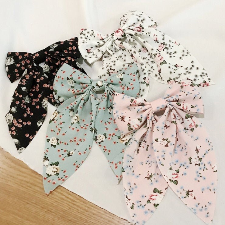 Chiffon Floral Hair Bow| Spring Flower Bow Hairpin| Big Cloth Bow Hairclip| Women Spring Floral Hair Accessories