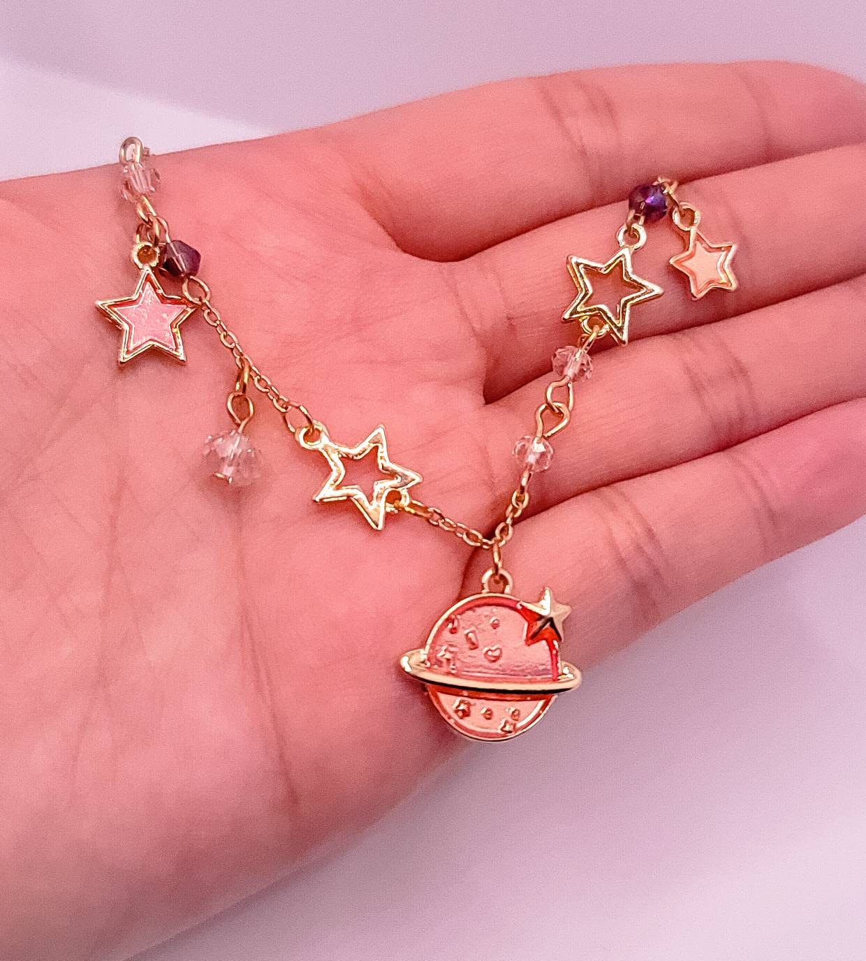 Celestial Planet Charm Bracelet | Saturn | Galaxy Charm Bracelet | Space Lover | Kawaii Cute Lolita | Moon and Stars | Dainty Bracelet