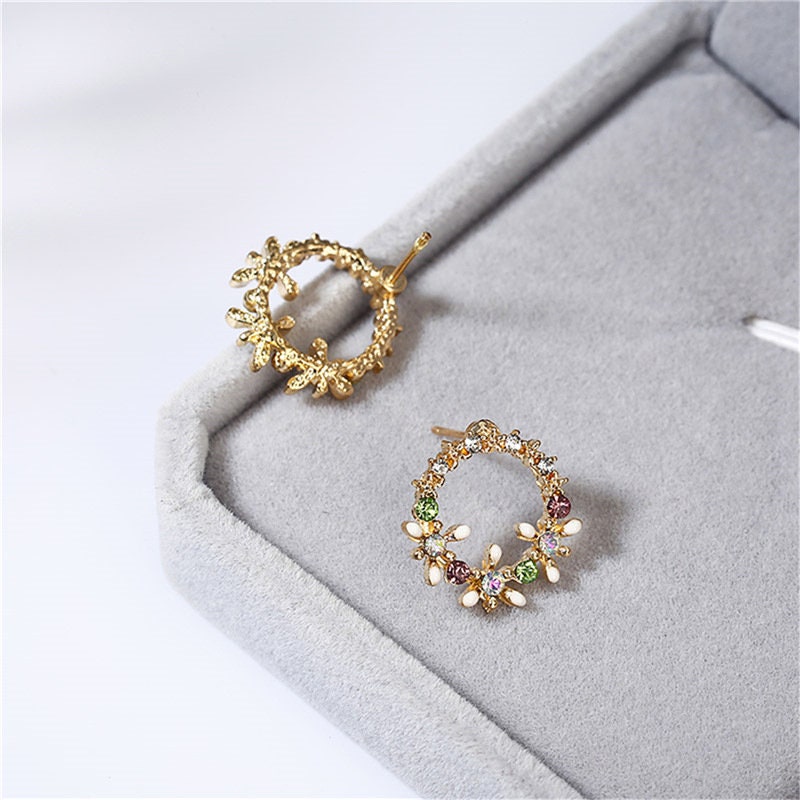 Flower Wreath Earrings | Dainty Earrings | Floral Stud Earrings | Spring Jewelry | Gift for Her | Mother's Day Gift