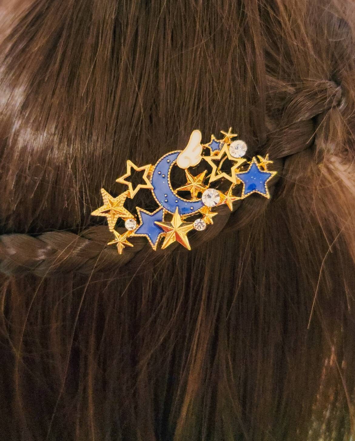 Fantasy Crescent Moon Stars Wings Rhinestones Gold Hair clip Galaxy Cardcapture Sakura Inspired Asian Style