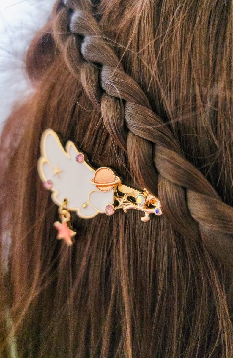 Angel Wings Hair Clips | Gold Galaxy Hair Pins | Planet Stars Wings Hair Clip | Lolita Girl Kawaii Cute Hair Accessories |