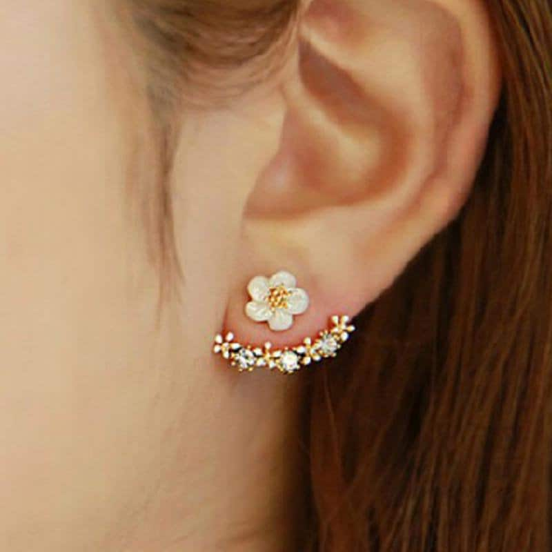 Daisy Flower Stud Earrings | Floral Jacket Earrings | Delicate Minimalist Jewelry | Flower Drop Earrings | Summer Daisy |Ear Climber Earring