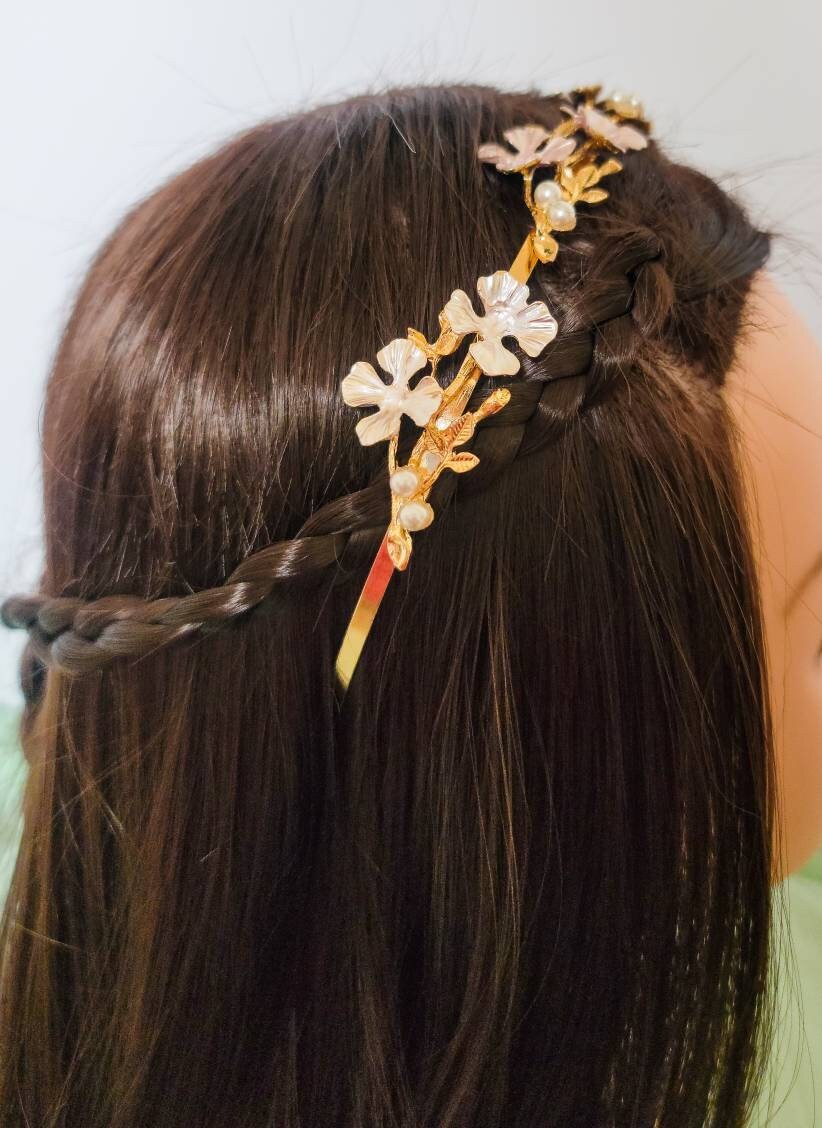 Metal Flower Headband | Gold Leaf Pearls Headpiece | Bridal Flower Crown Headband | Bridesmaid Wedding | Spring Accessories