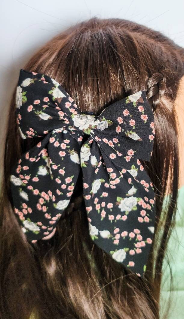 Chiffon Floral Hair Bow| Spring Flower Bow Hairpin| Big Cloth Bow Hairclip| Women Spring Floral Hair Accessories