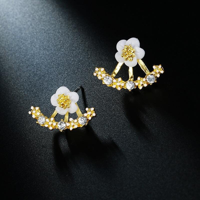 Daisy Flower Stud Earrings | Floral Jacket Earrings | Delicate Minimalist Jewelry | Flower Drop Earrings | Summer Daisy |Ear Climber Earring