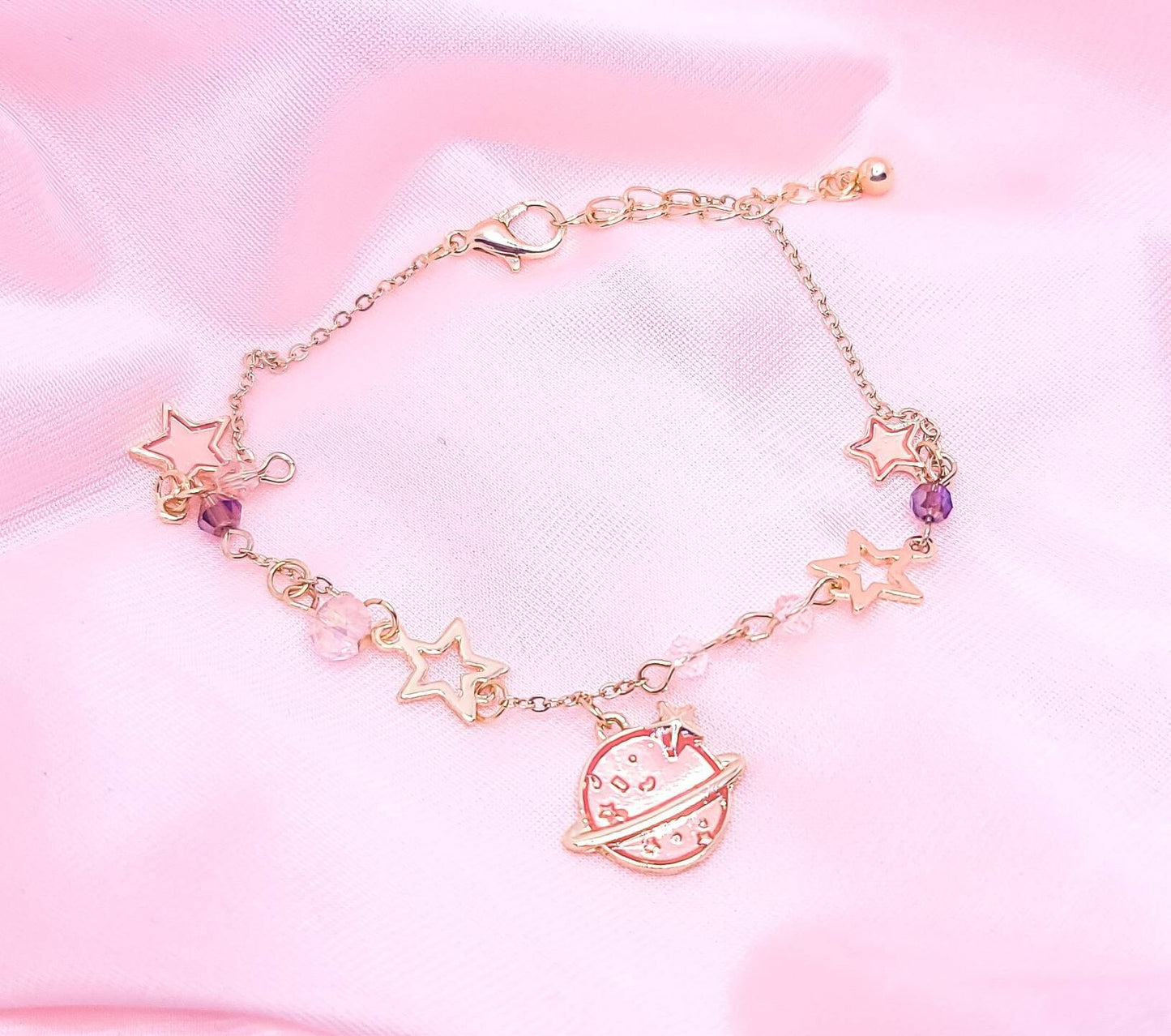 Celestial Planet Charm Bracelet | Saturn | Galaxy Charm Bracelet | Space Lover | Kawaii Cute Lolita | Moon and Stars | Dainty Bracelet