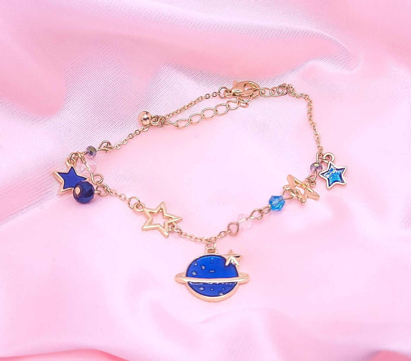 Celestial Planet Charm Bracelet | Saturn | Galaxy Charm Bracelet | Space Lover | Kawaii Cute Lolita | Moon and Stars | Dainty Bracelet