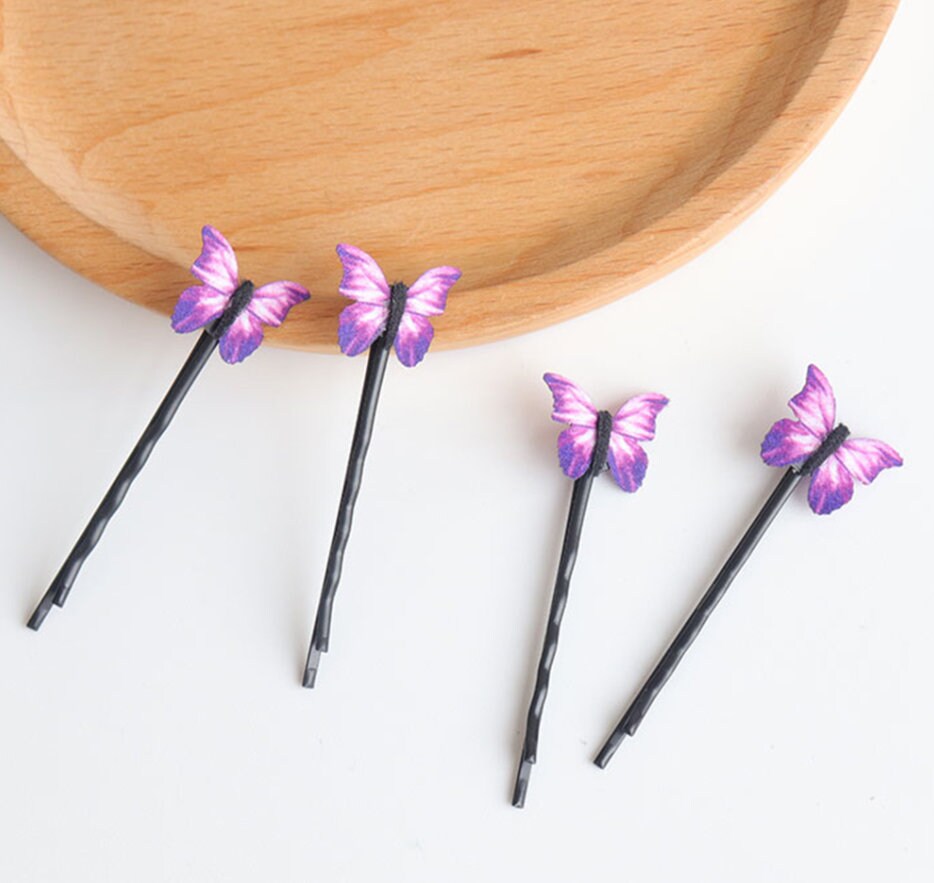 Purple Butterfly Hair Clips | 4 Butterfly Bobby Pins | Small Butterfly | Hair Pins for Girls | Women Hair Accessories | 4 Bridal Hair Clips