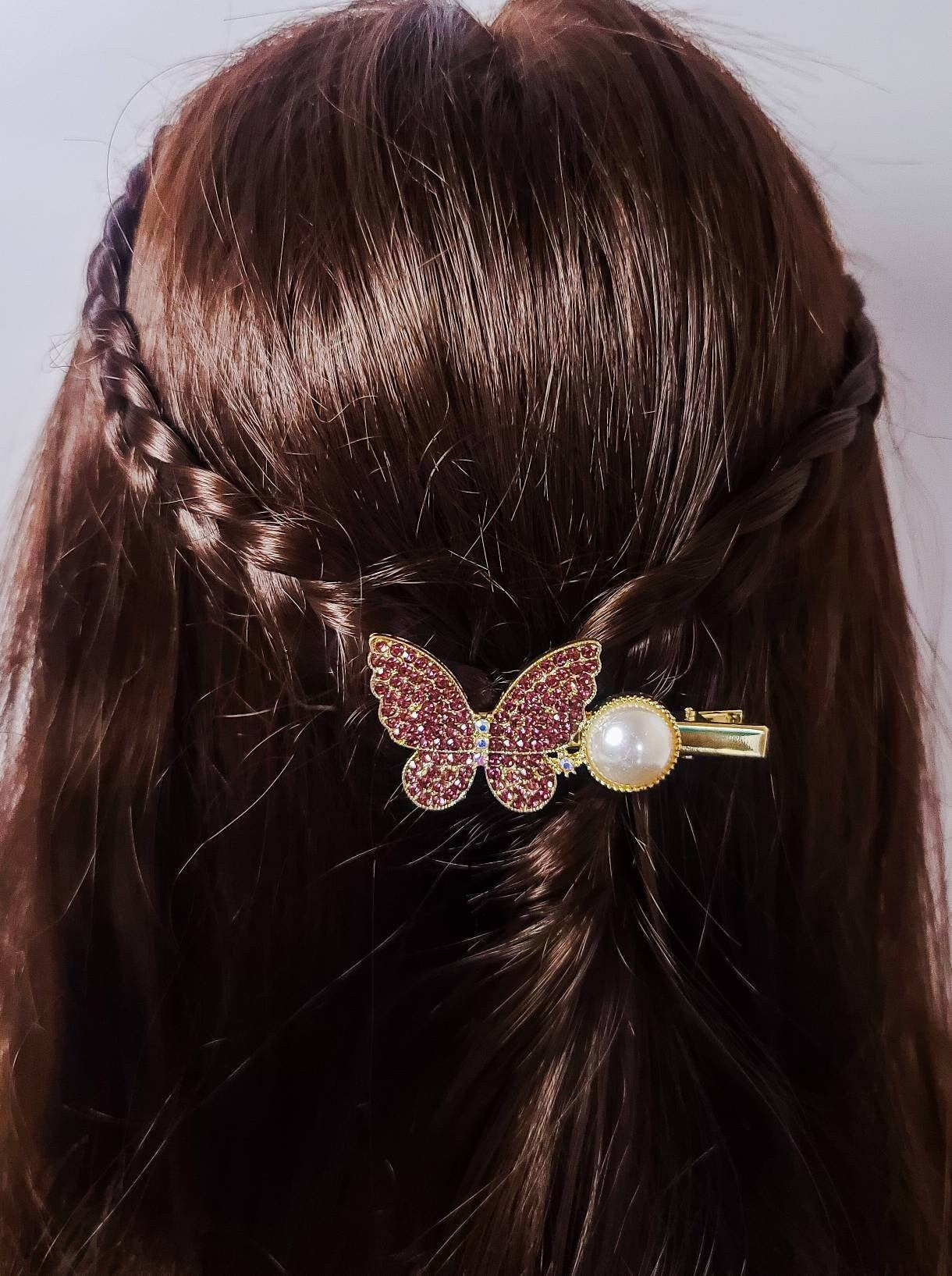 Pearl Butterfly Hair Clip | Purple Hair Clip | Crystal Butterfly Hair Pin | Bow Ears Hair Clip | Bunny Ears | For Girls | Woman Hair Clip