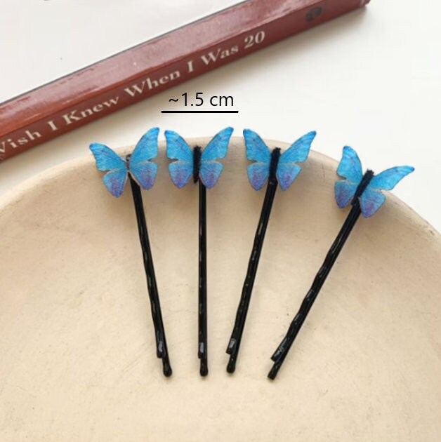 Blue Butterfly Hair Clips | 4 Butterfly Bobby Pins | Small Butterfly | 4 Hair Pins For Girls | Women Hair Accessories | Bridal Hair Clips