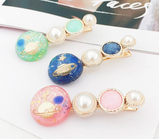 Galaxy Hair Clips | Planet Hair Clips | Moon and Stars | Milky Way | Gold Hair Clip | Lolita Girl | Kawaii Cute Hair Clip | Celestial