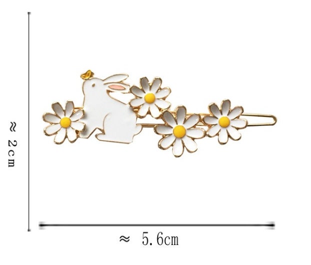 Bunny and Daisy Hair Clip | Flower Hair Clip | Gold Metal Hair Clip | Rabbit Hair Clip | Daisy Flower | Butterfly | Cute Hair Accessories