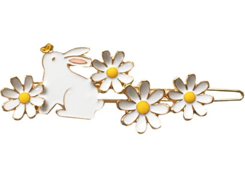 Bunny and Daisy Hair Clip | Flower Hair Clip | Gold Metal Hair Clip | Rabbit Hair Clip | Daisy Flower | Butterfly | Cute Hair Accessories