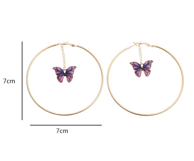 Butterfly Hoop Earrings | Dangle Butterfly Earrings | Big Gold Hoops | Fashion Statement Earrings | Monarch Butterfly Earrings