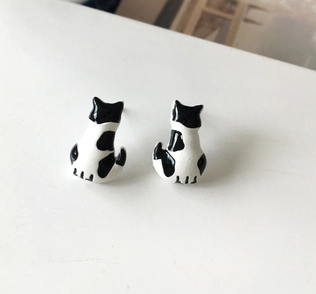 Clay Kitty Earrings | Cat Earrings | Pet Earrings | Cat Studs | Oil Drop Earrings | Cute Earrings | Cat Mama | Silver Posts