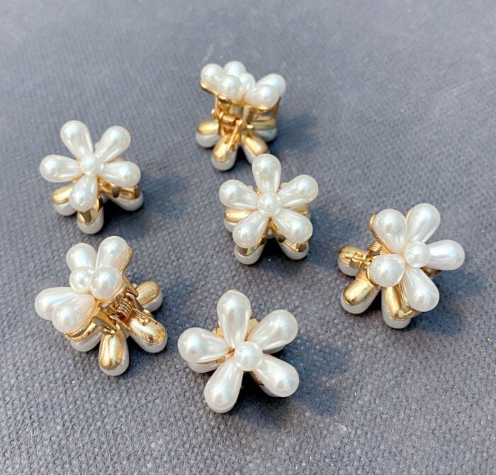 Pearl Flower Hair Clip | 4 Pcs | Small Hair Claw | Flower Hair Clip | Bridal Hair Clip | Bridesmaid | Metal Hair Clip