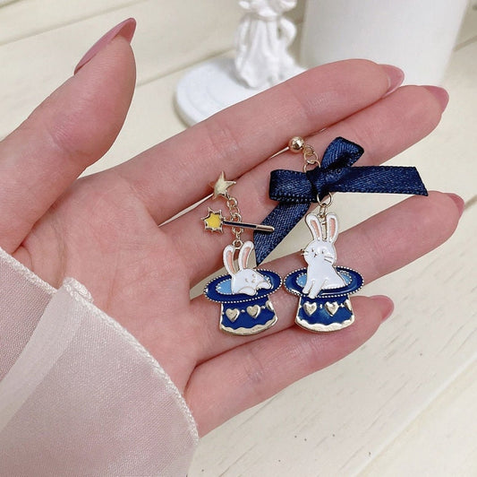 Magic Bunny Earrings | Rabbit Earrings | Mismatch Earrings | Asymmetrical Earrings | Magic Hat Earrings | Rabbit in Hat Earrings