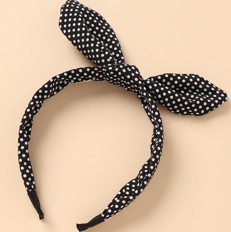 Wired Bow Headband | Bow Headband | Polka Dot | Hard Headband | Soft Cotton Headband | Adjustable Headband | Knotted Bow