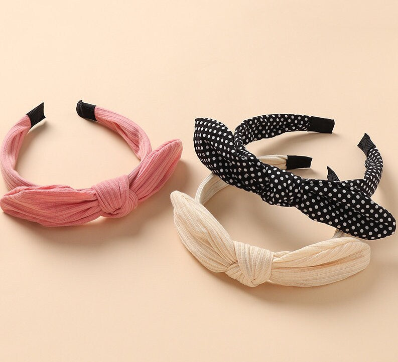 Wired Bow Headband | Bow Headband | Polka Dot | Hard Headband | Soft Cotton Headband | Adjustable Headband | Knotted Bow