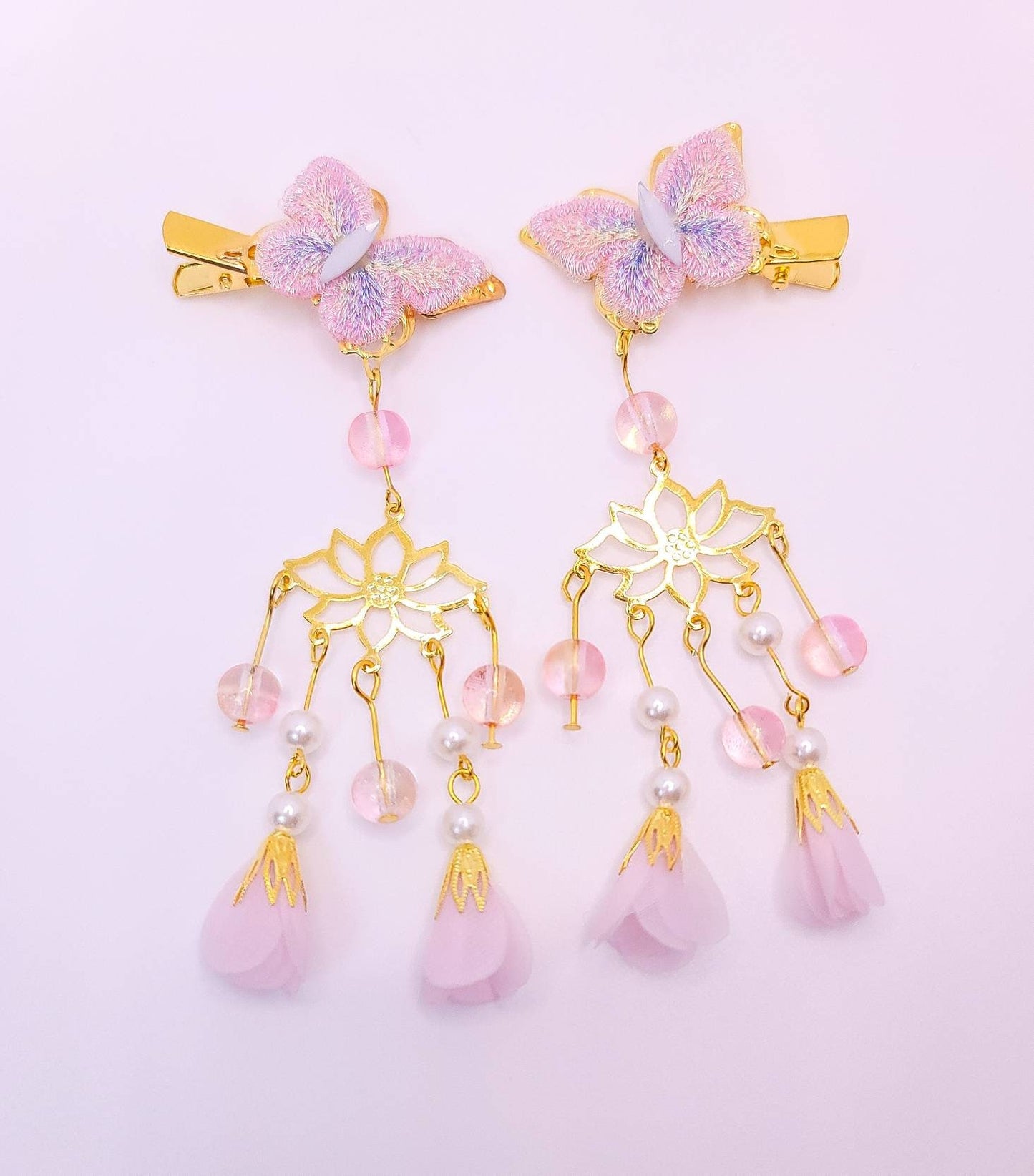 Chinese Butterfly Hair Clip | Pink Butterfly Hair Clip | Lotus Flower | Tassel Hair Clip | Gold Hair Clips | Unique Hair Accessories