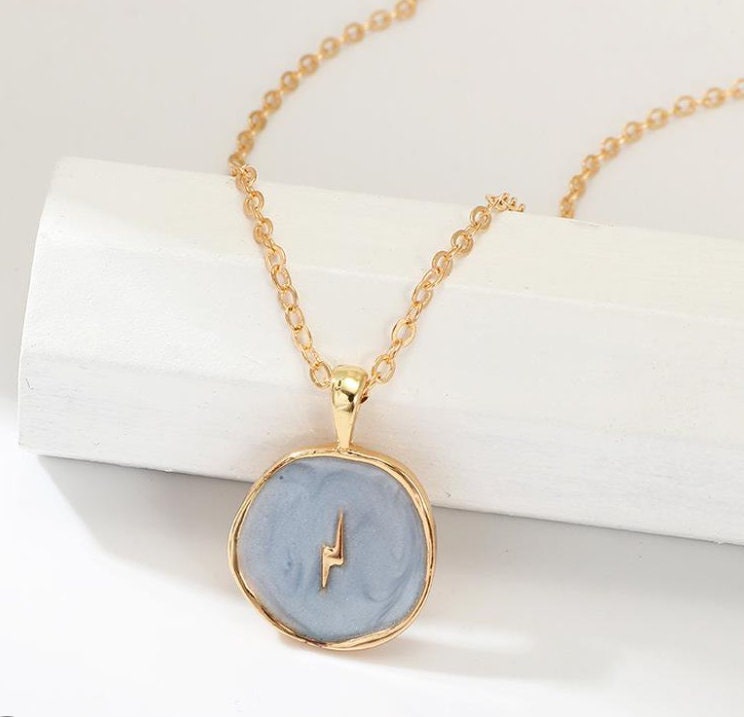 Enamel Medallion Necklace | Gold Coin Necklace | Gold Plated | Heart, Star, Moon Shape Round Pendant Gold Necklace